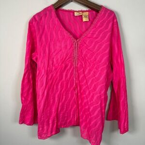 Cindy Ambuehl Fusia Boho Lightweight Babydoll Bell Sleeve Blouse 1X